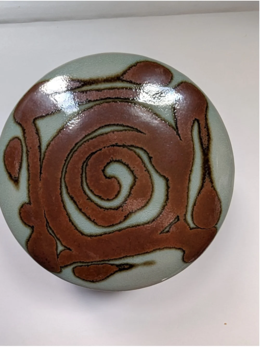 Signed Chris Arny Arensdorf Pottery Kansas art Studio Lidded trinket Yo-Yo Jar
